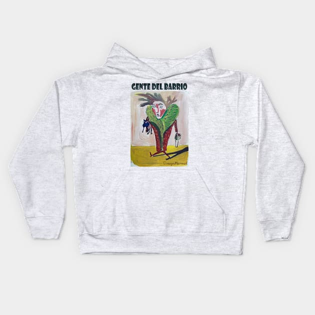 Woman walking with the poodle Kids Hoodie by diegomanuel